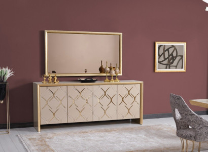 Dining room Suite Sideboard with Mirror Luxury Sideboard Wood beige 2-piece